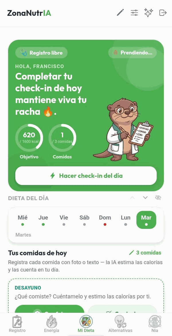 Pantalla Mi Dieta de ZonaNutrIA